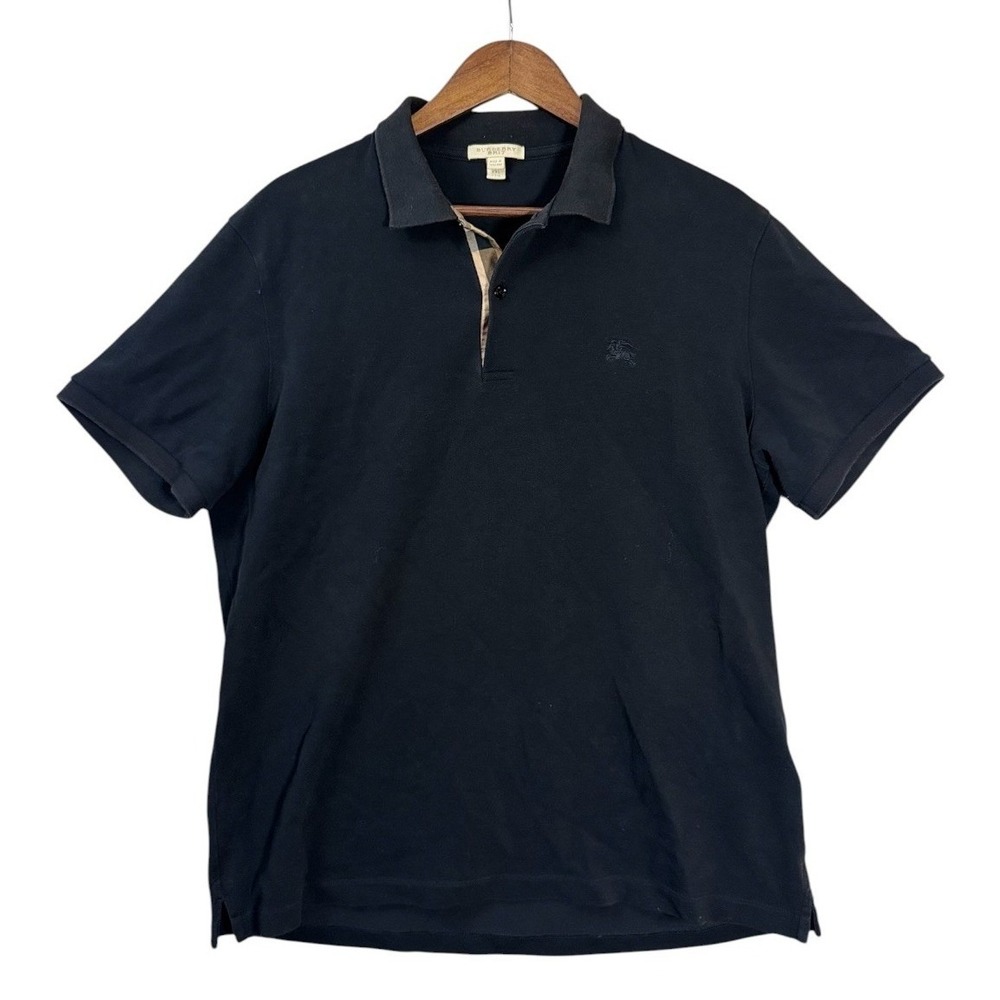 Burberry Brit Mens Polo Shirt XXL Black Cotton Pique Nova Check Placket Logo